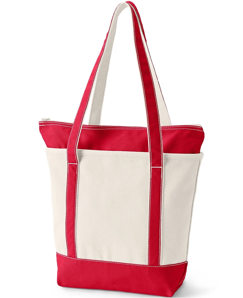 Lands' End Medium 5 Pocket Zip Top Long Handle Canvas Tote Bag