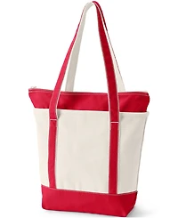 Lands' End Medium 5 Pocket Zip Top Long Handle Canvas Tote Bag