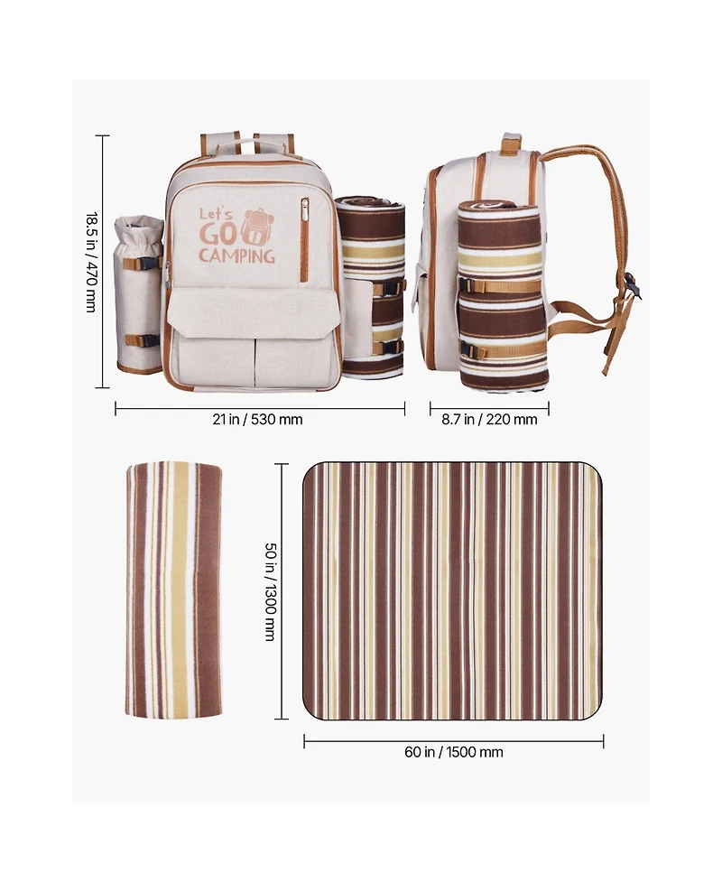 Sevorley Picnic Backpack for 4 with Insulated Cooler, Blanket, Plates and Cutlery Set, 20 L