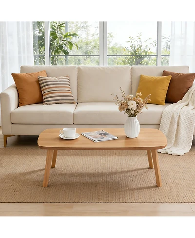 homfan Folding Coffee Table with Wood Legs, 39.4x19.7in Low Floor Table for Small Spaces, No Assembly