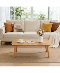 homfan Folding Coffee Table with Wood Legs, 39.4x19.7in Low Floor Table for Small Spaces, No Assembly