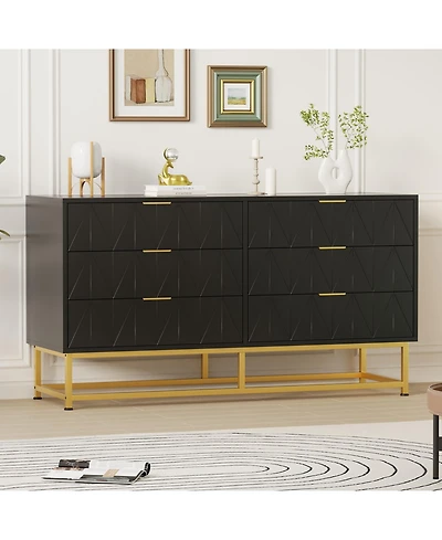 homfan Modern 6 Drawer Dresser Furniture, Wide Storage Chest with Wood Top, Metal Legs, Spacious Organizer for Bedroom, Living Room, Entryway