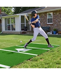 Sevorley 10 x 3.8 ft Baseball Softball Batting Mat with Home Plate, Anti-Slip Portable Turf