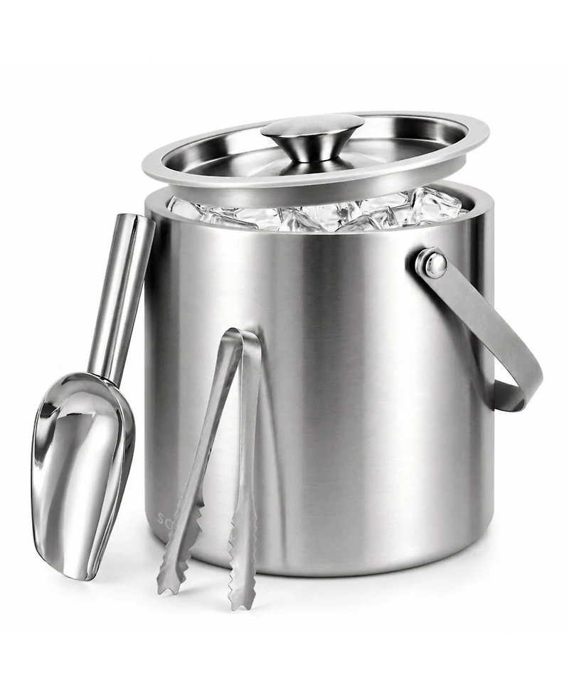 Piscifun 3L Double Wall Stainless Steel Ice Bucket with Lid Scoop Tongs Handle Insulated Container for Parties Bar Camping