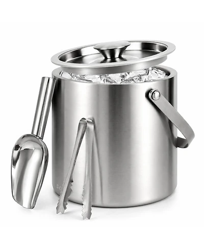 Piscifun 3L Double Wall Stainless Steel Ice Bucket with Lid Scoop Tongs Handle Insulated Container for Parties Bar Camping