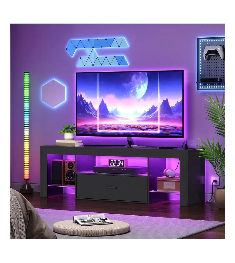 Slickblue Tv Stand with Led Lights and Built-In Power Outlets