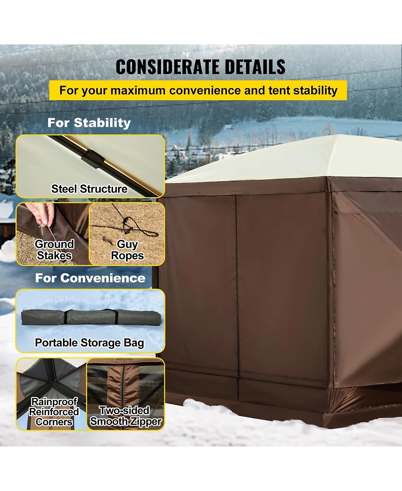 Sevorley Pop Up Gazebo Screen Tent, 12 x 12 feet 6-Sided Canopy with Mesh Windows