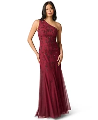 Adrianna Papell Women's One-Shoulder Beaded Godet Gown