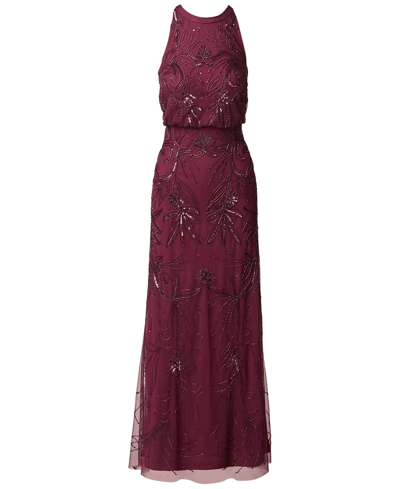 Adrianna Papell Women's Beaded Bloused-Waist Evening Gown