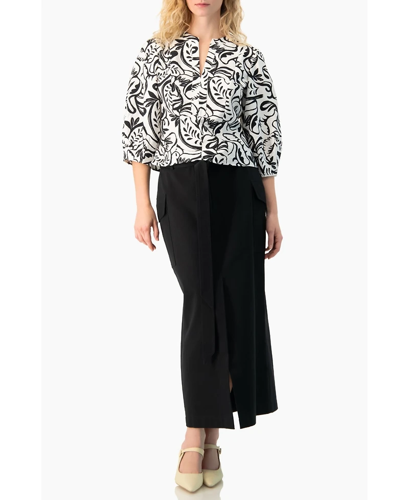 Ivonne Women's Graphic Brushstroke Floral Woven V-Neck Blouse