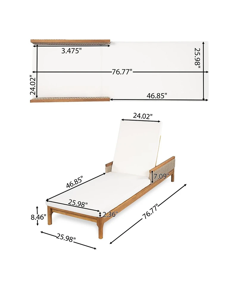 Asagikoiai Acacia Wood Outdoor Chaise Lounge, 4-Position Adjustable Patio Daybed