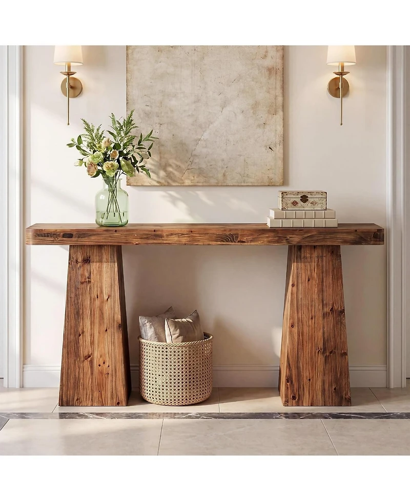 Tribesigns 63" Entryway Console Table, Solid Wood Sofa Table Behind Couch | Farmhouse Style, Narrow Design, Extra-wide Legs