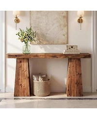 Tribesigns 63" Entryway Console Table, Solid Wood Sofa Table Behind Couch | Farmhouse Style, Narrow Design, Extra-wide Legs