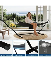 homfan Double Hammock with Stand for Outside –450 Lbs Capacity with Pillow and Balance Rope for Patio, Backyard or Poolside