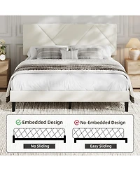 homfan Queen Upholstered Bed Frame with Diamond-Quilted Headboard and Wood Slats, No Box Spring and Noise-Free