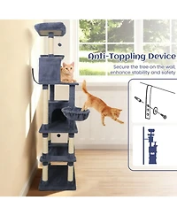 Hongge 80 Inch Cat Tree with 2 Large Condos Hammock Basket and Sisal Scratching Posts