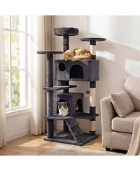 Hongge 52 Inch Cat Tree Tower with Dual Hideaway Caves Padded Perches and Sisal Posts