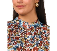 Vince Camuto Plus Mock Neck Button-Front Blouse