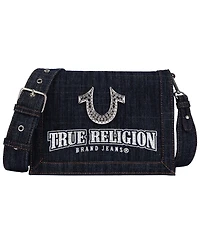 True Religion Bling Horseshoe Denim Messenger Bag with Adjustable Strap