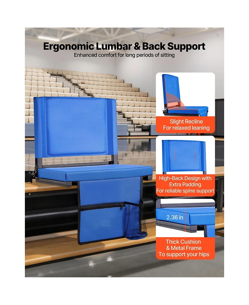 Sevorley Folding Stadium Seat with Back Support, Padded Bleacher Chair with Shoulder Strap, Cup Holder, and Side Pocket