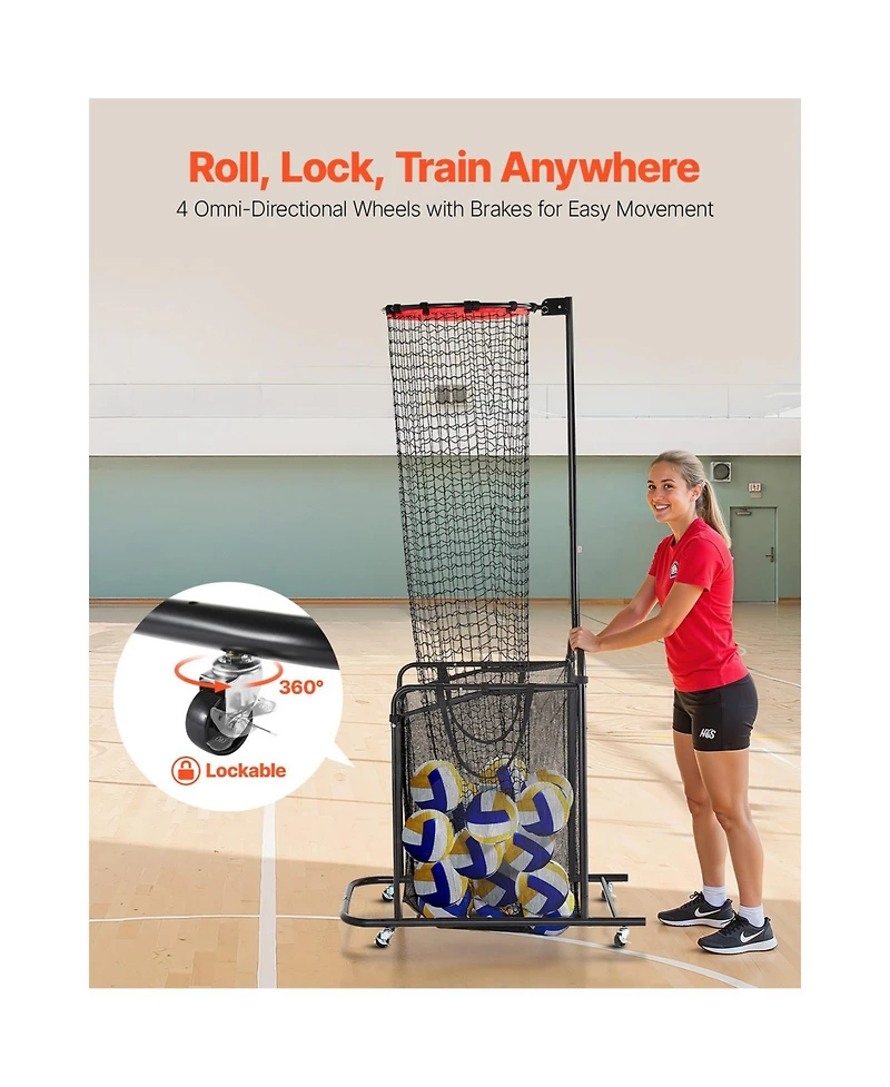 Sevorley Volleyball Setter Training Net with Wheeled Cart, Adjustable Height