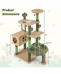 Hongge 59 Inch Multi-Level Cactus Cat Tree with Condo Space Capsule and Sisal Scratching Posts