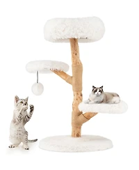 Hongge 35 Inch Solid Pear Wood Cat Tree with Plush Perch and Jute Scratching Posts