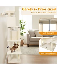 Hongge 70 Inch Large Cat Tree with Dual Condos Hammock and Sisal Scratching Posts