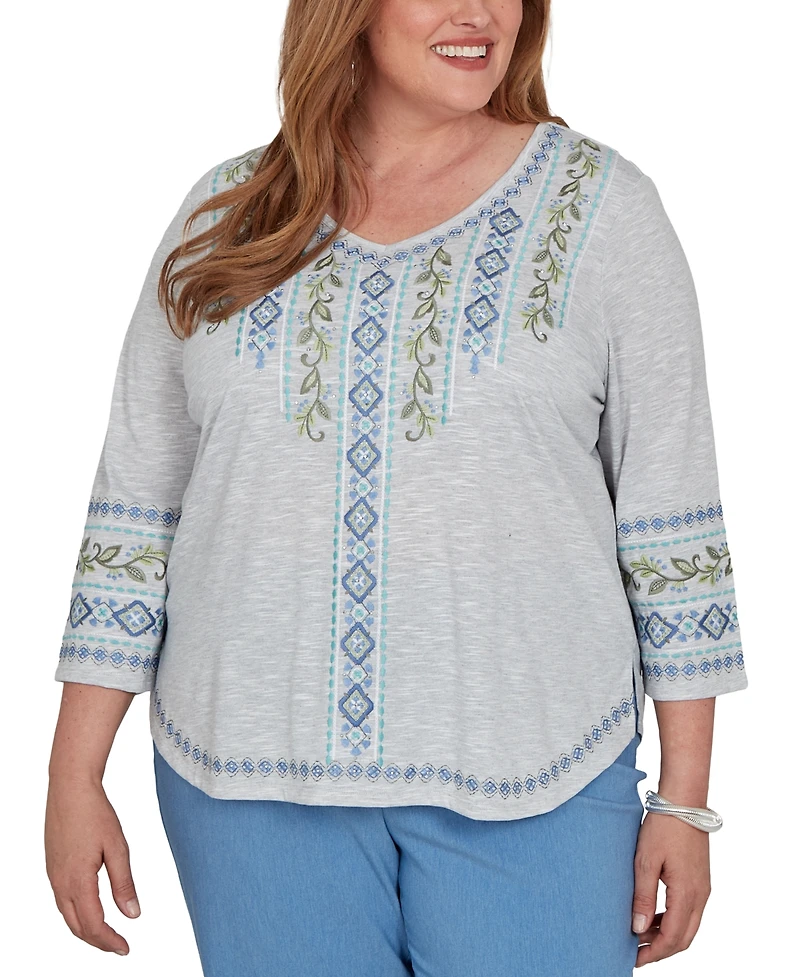 Alfred Dunner Plus Provence Center Diamond Embroidered Top