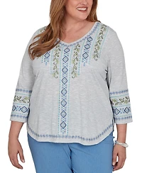 Alfred Dunner Plus Provence Center Diamond Embroidered Top