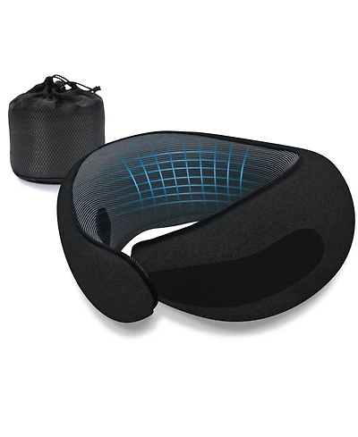Piscifun Memory Foam Travel Neck Pillow For Airplane Car Home Adjustable Support Washable Portable