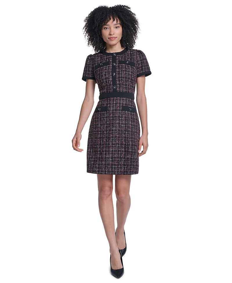 Karl Lagerfeld Paris Women's Tweed Sheath With Contrast Trim Dress