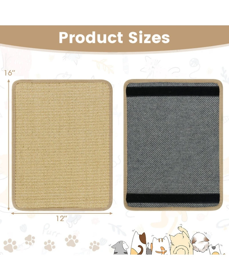 Hongge 12-Piece Cat Scratcher Mat Set 16 x 12 Inch Sisal Scratching Pads with Anti-Slip Backing