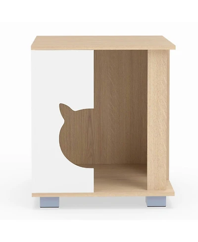 Hongge Semi-Enclosed Wooden Cat Condo with Head-Shaped Entry and Metal Legs