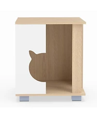 Hongge Semi-Enclosed Wooden Cat Condo with Head-Shaped Entry and Metal Legs