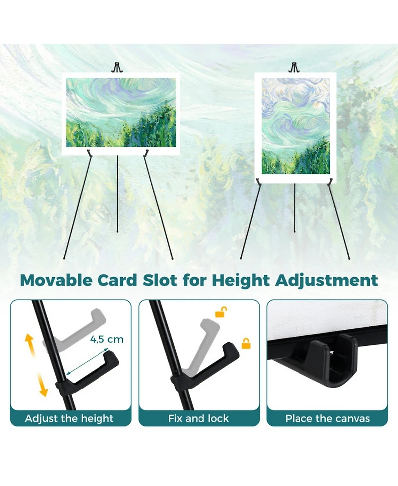 Hongge Set of 6 Metal Tripod Display Easel Stands with Adjustable Card Slots and Carry Bags