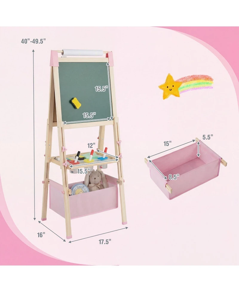 Hongge 3-in-1 Double-Sided Kids Art Easel with Chalkboard Whiteboard and 60 Accessories