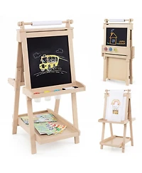Hongge 3-in-1 Double-Sided Kids Art Easel with Chalkboard Magnetic Whiteboard and Paper Roll