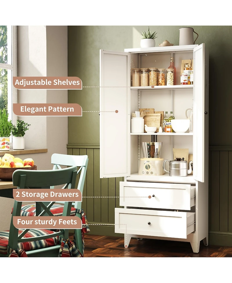 Boyel Living Pantry Storage Cabinet Steel Adjustable Shelves Drawers Rust Resistant