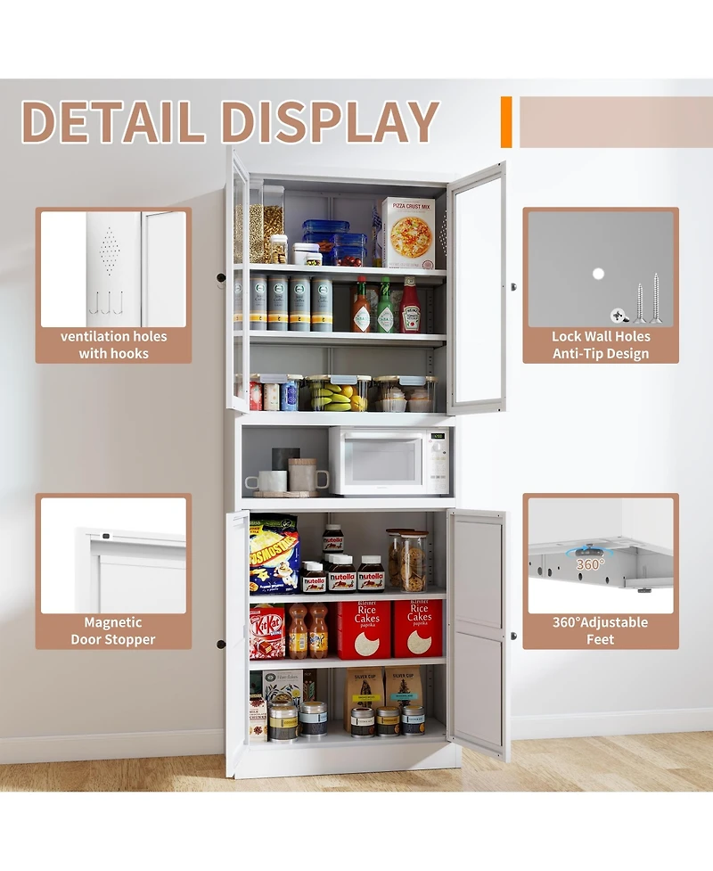 Boyel Living 72 Inch Steel 4 Shelf Storage Cabinet Glass Door with Adjustable Shelves