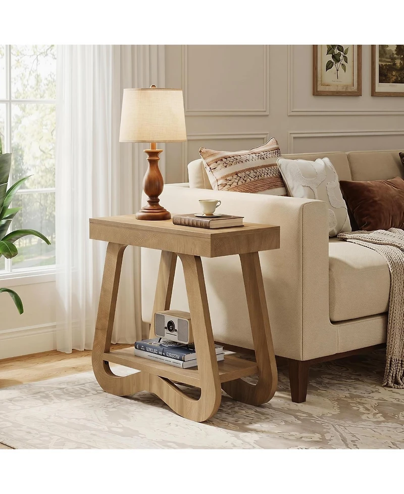 Tribesigns 2-Tier Side Table, Narrow End Table for Small Space | Modern Wooden Sofa Table, Couch Side Table