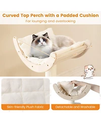Hongge 55 Inch Wooden Cat Tree with Arched Perch Condo Cozy Basket and Hammock