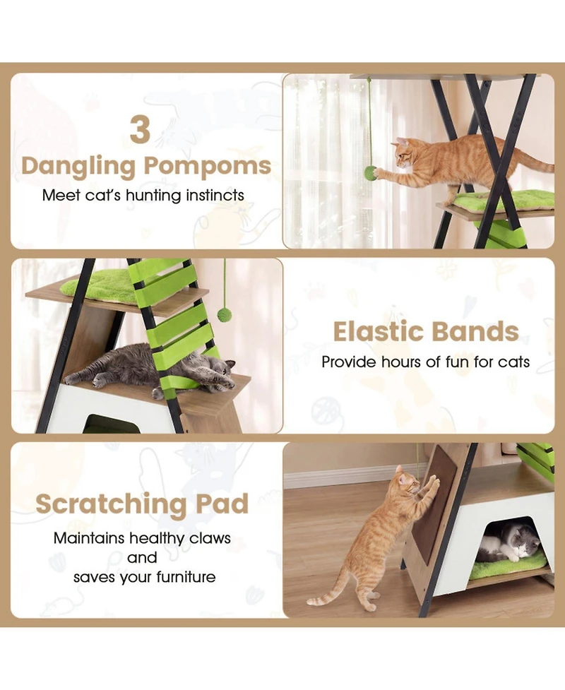 Hongge 73 Inch Multi-Level Cat Tree with Elevated Perch Large Condo and Metal Frame