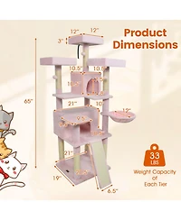 Hongge 65 Inch Cat Tree with 3 Upholstered Perches 2 Condos and Sisal Scratching Posts