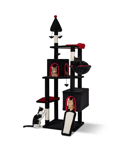 Hongge 75 Inch Gothic Cat Tree 6-Tier Cat Tower with 2 Condos and Top Perch for Large Cats