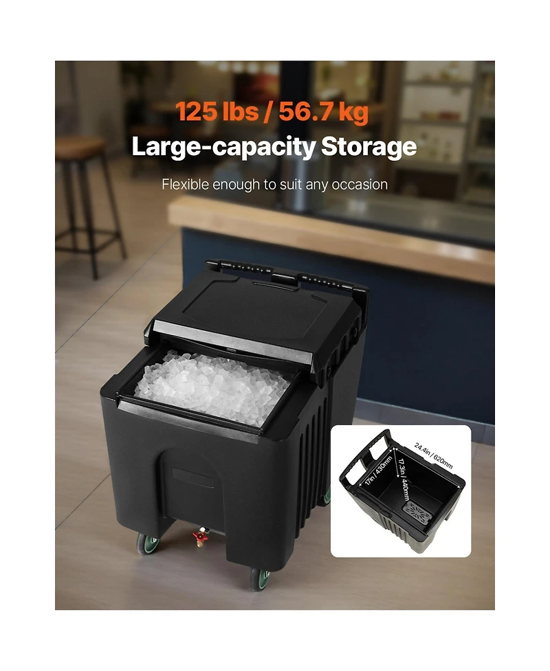 Sevorley Commercial Ice Caddy, 125 lbs Insulated Rolling Ice Bin with Wheels and Sliding Lid
