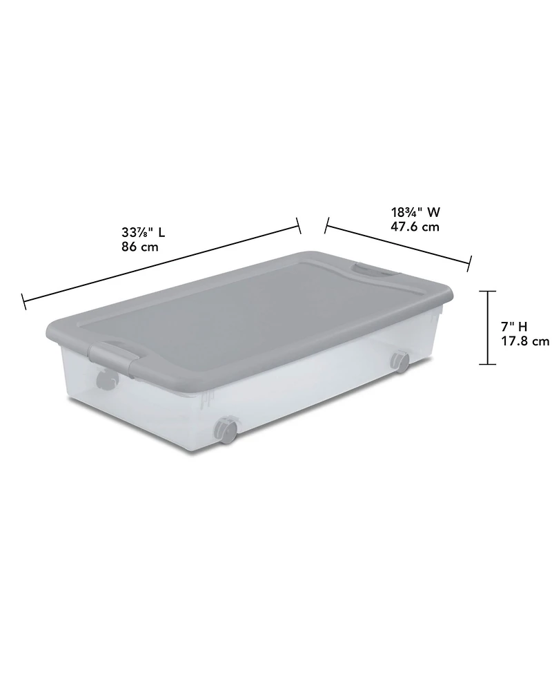 Sterilite 56 Qt Wheeled Under Bed Storage Container, Plastic Bin, 4 Pack