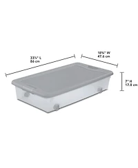 Sterilite 56 Qt Wheeled Under Bed Storage Container, Plastic Bin, 4 Pack