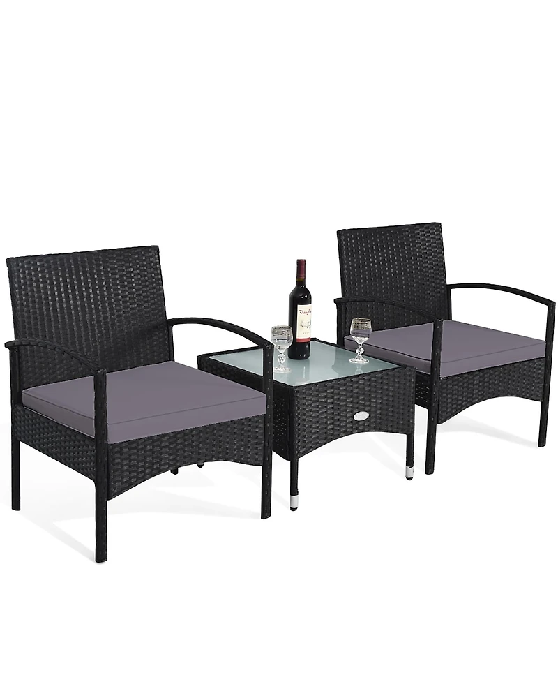 Costway Piece Patio Wicker Rattan Furniture Set Coffee Table and 2 Chair Cushion
