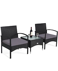 Costway Piece Patio Wicker Rattan Furniture Set Coffee Table and 2 Chair Cushion